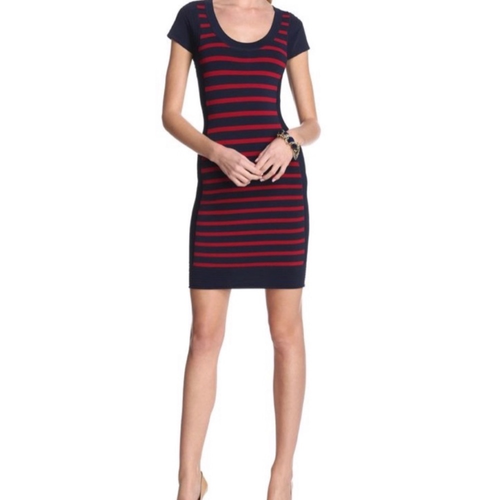 French Connection Navy & Red Striped Bodycon Dress